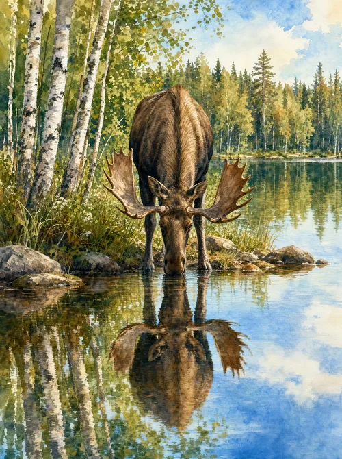 Hirvi juo järvestä