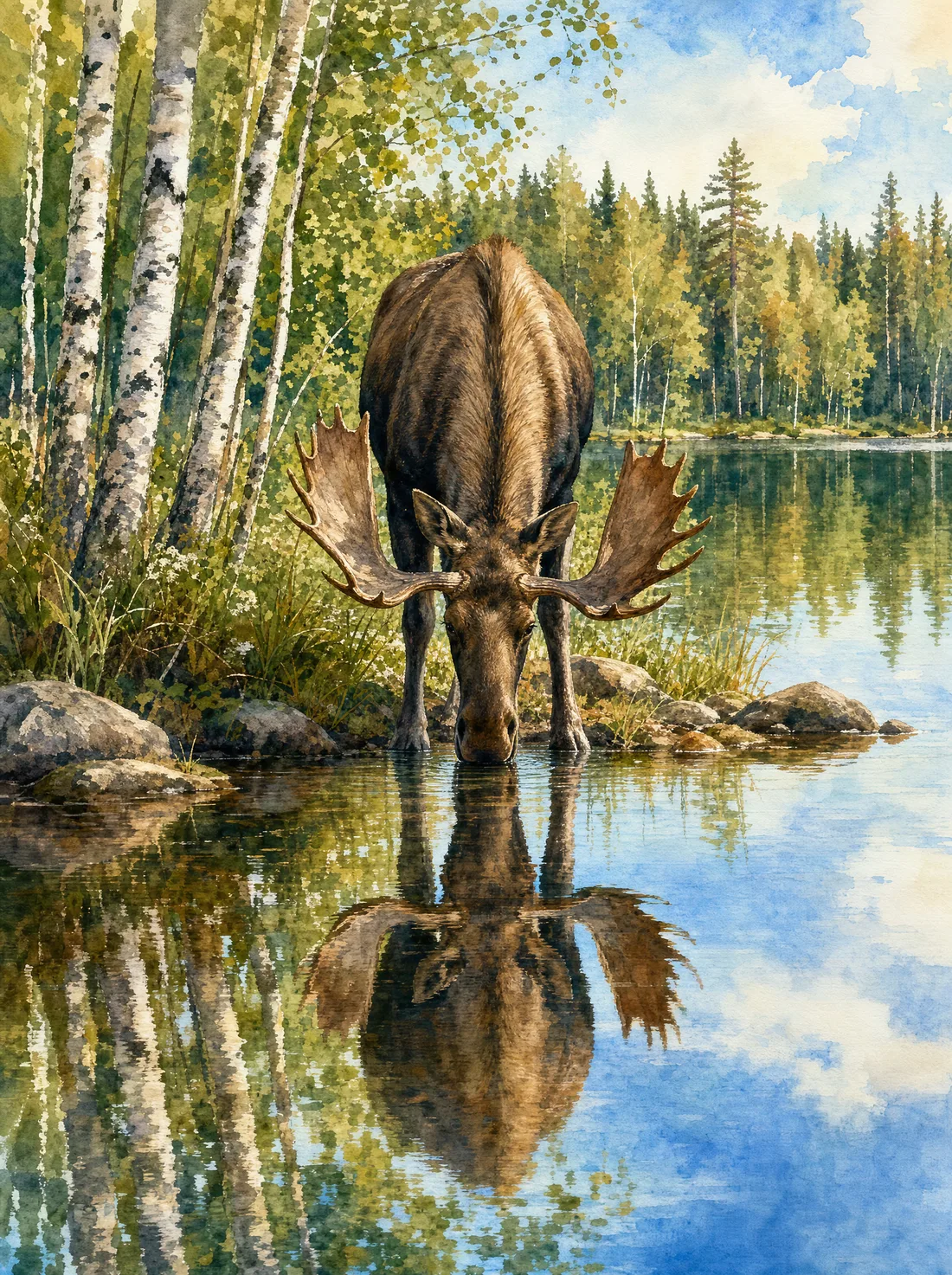 Hirvi juo järvestä