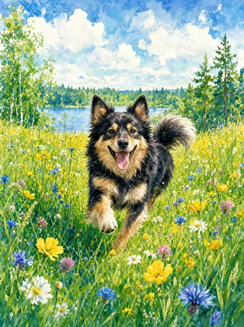 Koira niityllä