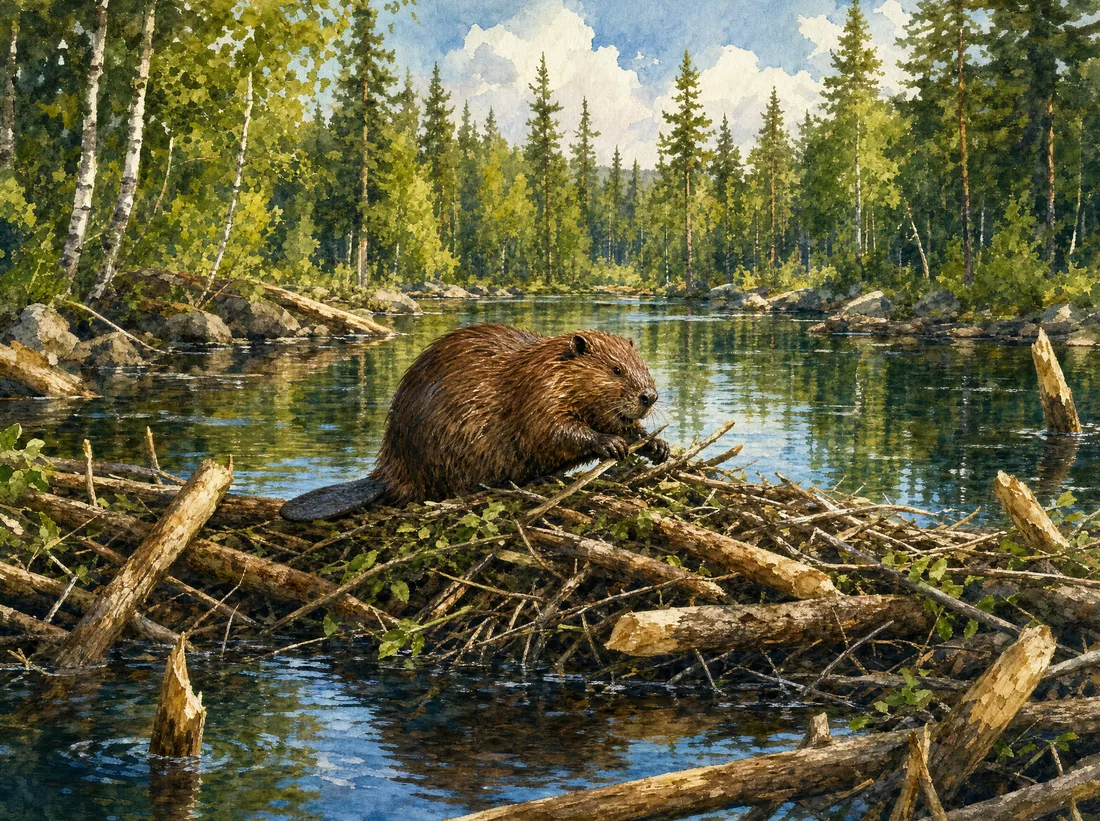Majava rakentaa patoa