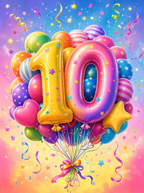 Ilmapallo 10 vuotta värikäs