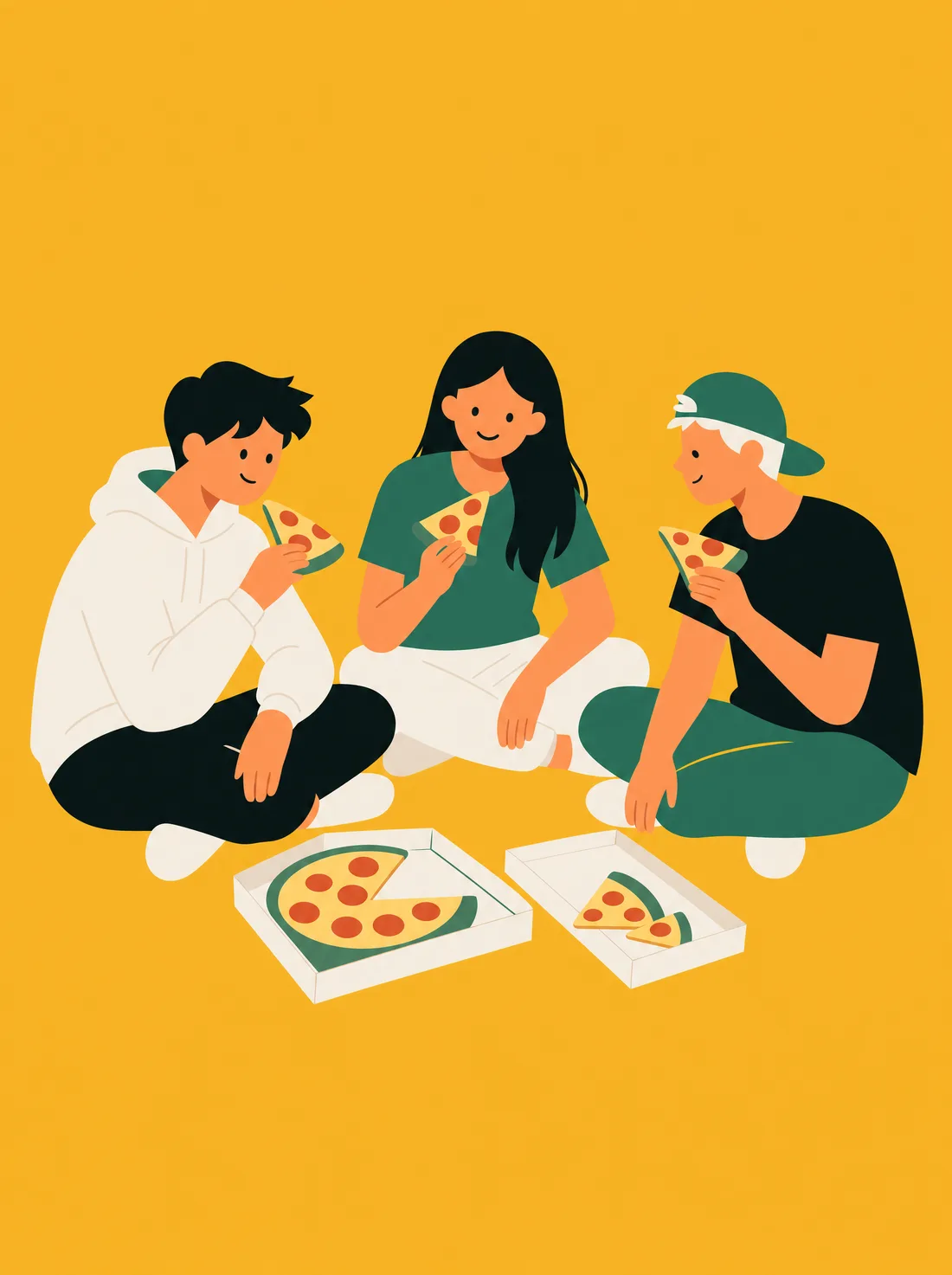 Kaverukset syö pizzaa