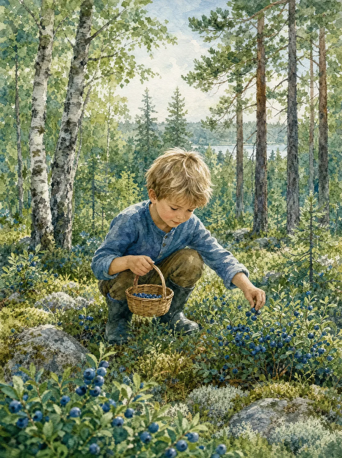 Poika poimii marjoja