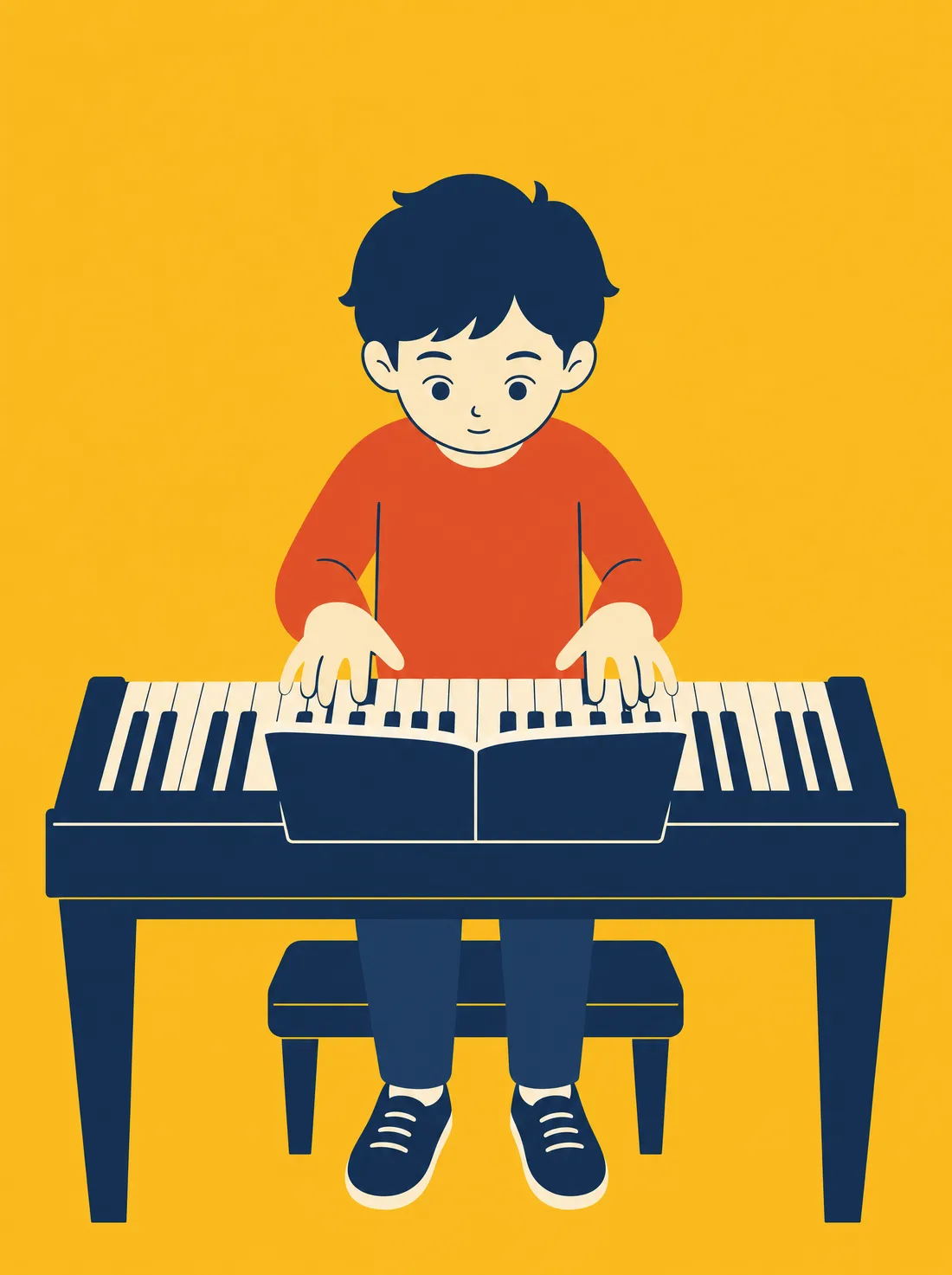 Poika soittaa pianoa