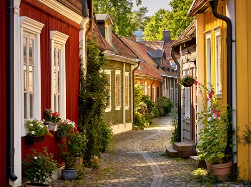 Kapea vanhakaupunkitie värillinen