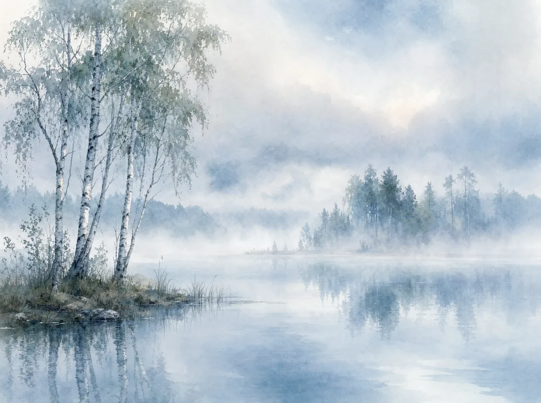 Sumuinen järvimaisema