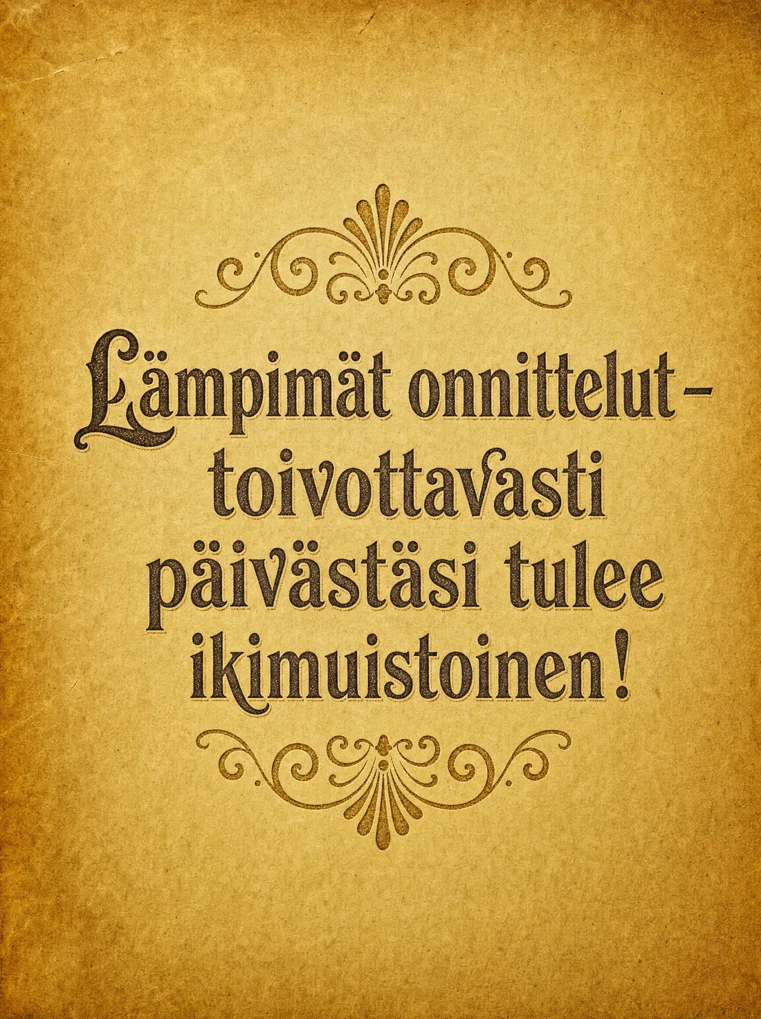 Lämpimät onnittelut toivottavasti päivästäsi tulee ikimuistoinen vintage