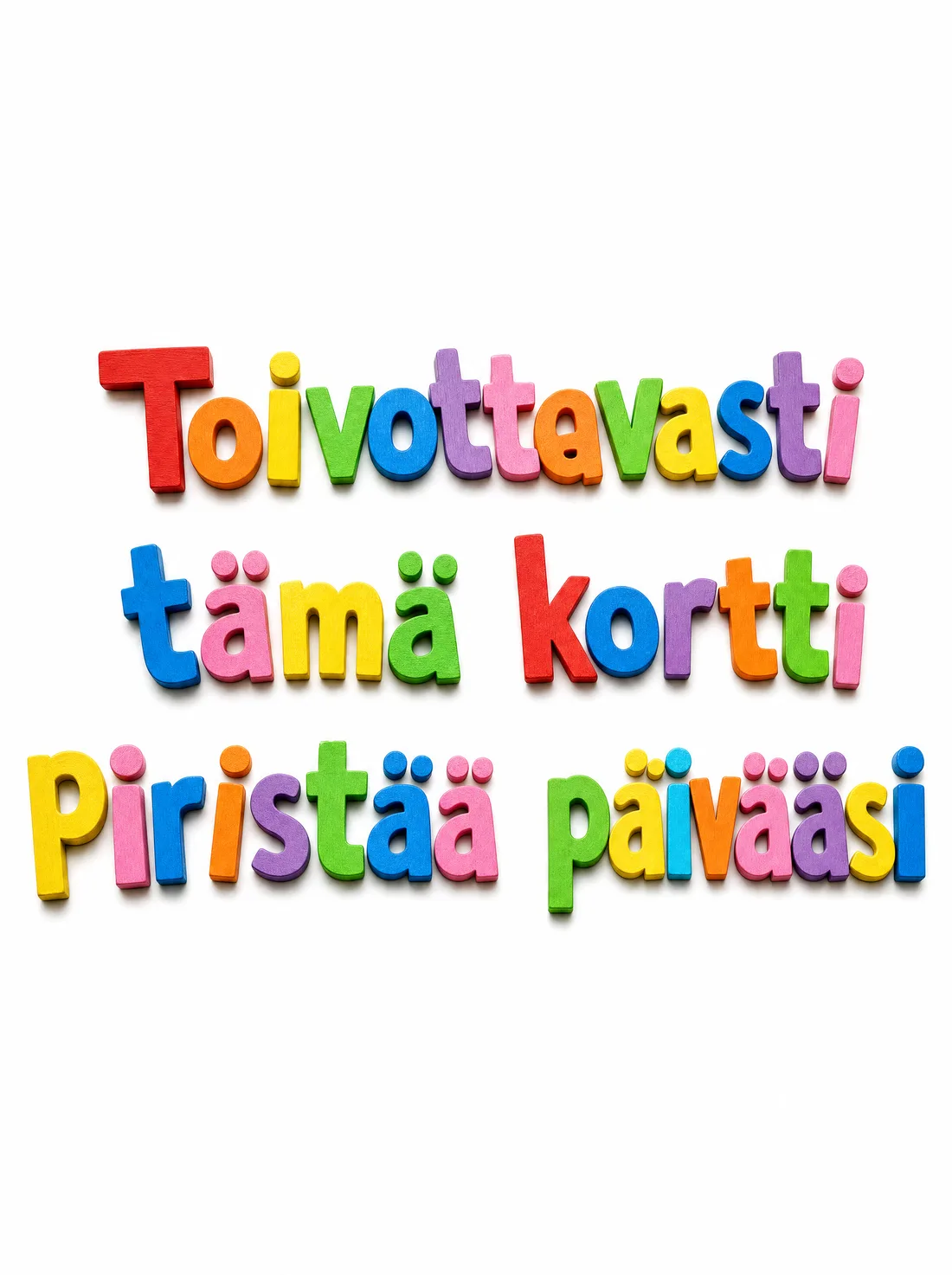 Toivottavasti tämä kortti piristää päivääsi palikkakirjaimet